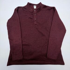 Haband Mens Fleece Henley Pullover Sweater Burgundy Maroon Mock Neck Size M